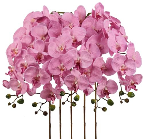 IPOPU 40.16 Pink Orchid Artificial Flowers 5PCS Fake Silk Orchids Faux Orchid Stems Phalaenopsis Branches for Tall Vase for Bridal Shower Home Party Wedding Decoration (Pink)