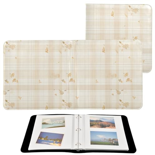 Álbum de fotos para todos los tamaños, diseño de cuadros, color beige, blanco, autoadhesivo, fotos de 4 x 6, 5 x 7, 6 x 8 pulgadas