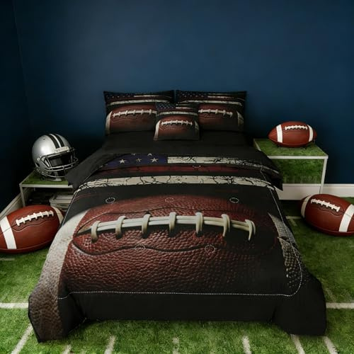 Yadangxiawa 6pc Football Bedding Set for Boys,Queen Size Comforter Sets for Teen,Kids Comforter Set with 1 Quilt+1 Flat Sheet+1 Fitted Sheet+2 Pillowcases+1 Cushion Cover(Football Queen)