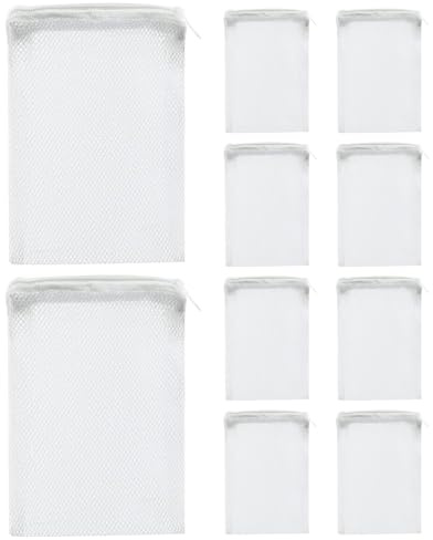 10pcs Aquarium Filter Bags - 20x30cm Reusable White Aquarium Media Bag With Drawstring | 180 Micron Mesh Filters Bag For Fish Tank Filtration Pond Filter Media Bags Easy To Clean Durable