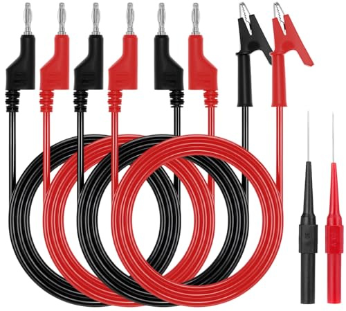 QWORK® Kit de fils de test multimètre, cordons de test à fiche banane de 1 m, cordons pour pinces crocodiles, aiguilles remplaçables