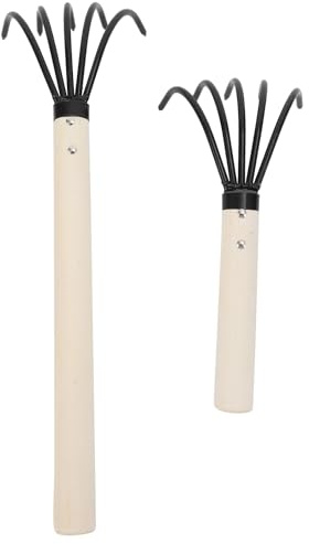 TOYZFRIENDY 2 pezzi Rastrello con Manico in Legno Rastrello per Vongole e Frutti di Mare Strumento da Spiaggia per Scavare Telline e Molluschi Punta Robusta per Terreno e Facile da Pulire e