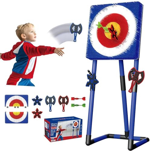 Axe Throwing Game Set, Foldable Throw Target Game Set with Metal Frame, Includes 2 Axes, 2 Darts, for Outdoor, Family Parent Child, Office Stress Relief Blue