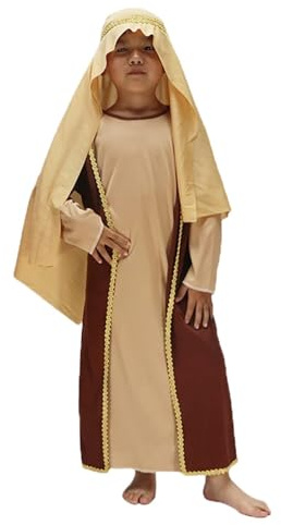 Generico Costume Pastore Bambino Vestito San Veste, Foulard per Carnevale Abito Tradizionale per Natale E Rappresentazioni Feste Set di Costumi da Pastore Medievale per Bambini