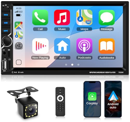 Double DIN Car Stereo with Wireless CarPlay Android Auto, 7 Inch Touchscreen Radio, Universal 2 Din Head Unit Bluetooth 5.0 FM SWC EQ USB-C Mirror Link Backup Camera