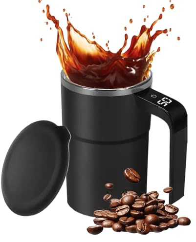 Générique Tasse à Café Auto-Mélangeante,Affichage De Température Mug À Café Rechargeable Intelligent Portable,Gobelet Électrique Rotatif Voyage pour Mélange | pour Lait, Cacao, Thé, Chocolat Chaud et