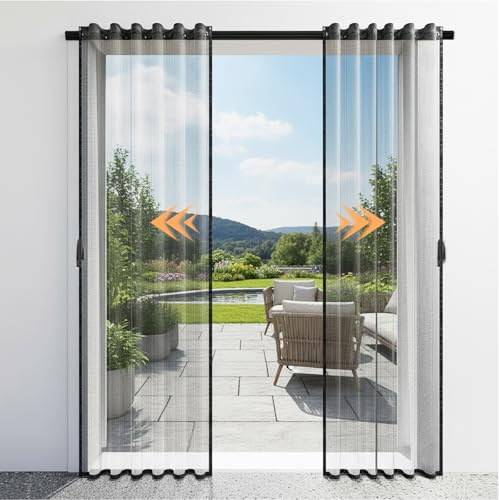 Magnetic Screen Door for Sliding Door, Retractable Sliding Screen Door with Track, Fits Door Size 72 x 80 Inch, Smooth-Gliding, Easy to Install, Black
