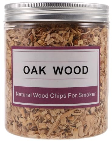 AKOOSY Astillas de Madera de Roble para Ahumar BBQ 130-140g Tamaño Mediano, Virutas para Ahumador de Barbacoa y Cócteles, Ideales para Infusión de Whisky y Carnes al Aire Libre