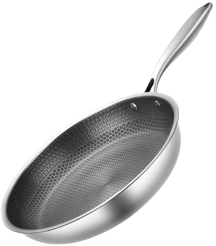 Luxshiny Poêle à Frire Nid D'abeille en Acier Inoxydable 24 Cm Antiadhésive Monocouche Compatible Induction Gaz, Poêlon Polyvalent pour Œufs au Plat et Steaks, Ustensile la Cuisine Maison