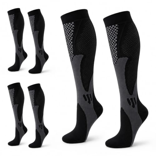 Punhazy Calze Nursiv Compressione Graduale 3 Paia 20-30 mmHg Uomo Donna | Calze Lunghe Traspiranti con Supporto per Polpacci e Caviglie, Vestibilità Comoda, Ideali per Lavoro, Viaggi e Sport