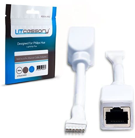 Litcessory RJ45 auf 6-Polig Ethernet-Adapter für Philips Hue Plus | Standard 6-polig für V3/WiZ Lightstrip, 2 Stück, weiß. Nicht kompatibel mit Flux.