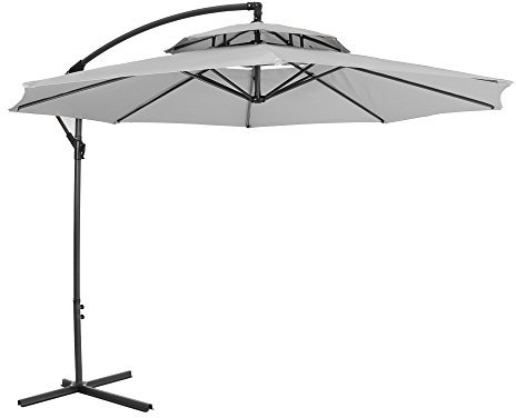 Ondis24, ombrellone a braccio, diametro 3 metri, con manovella, struttura in acciaio e base a croce, protezione dai raggi UV 50