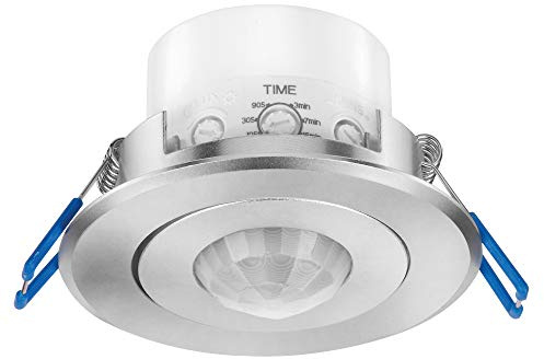 conecto Infrarot Bewegungsmelder Decke innen Einbau Unterputz 68mm Deckenmontage LED 360° Lichtsteuerung IP20 (1 Stück), Silber Aluminium