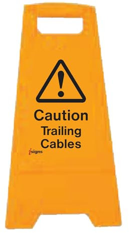 iSigns Floor Signs (Caution Trailing Cables) Free-Standing Cable Warning Sign, Danger Sign for Factories, Warehouses and More, A-Frame Site Safety Sign, 300x575mm Caution Floor Sign