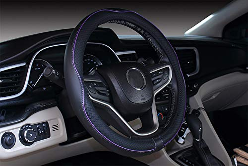 Istn Mikrofaser Leder Auto Lenkradbezug 38cm für die meisten Autos (schwarz lila)