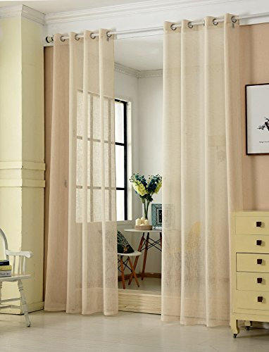 Laneetal Tenda Finestra Trasparente Morbida in Voile con Occhielli per Soggiorno Camera da Letto, Colore Sabbia 140x245cm