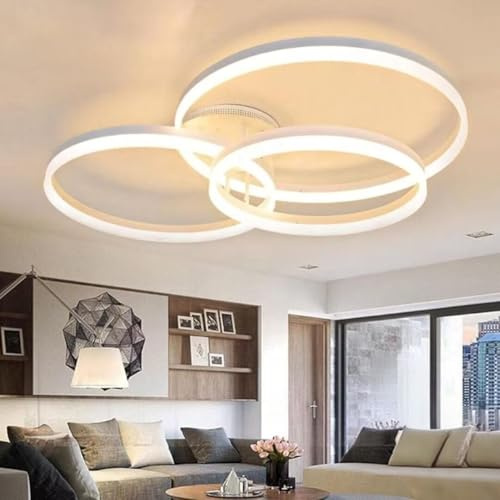 AUCF LED Deckenleuchte 3 Ring Deckenlampe Acryl Rund Weiß 75W Ring Deckenbeleuchtung Beleuchtung Wohnzimmer Esszimmer Schlafzimmer Licht Dimmbar 3000K-6000K Wohnzimmerlampe Kinder