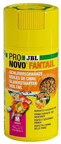 JBL PRONOVO FANTAIL GRANO, huvudfoder för slöjsvansar och odlingsformar för guldfisk från 8–20 cm, fiskfodergranulat, klickdoserare, storlek M, 100 ml