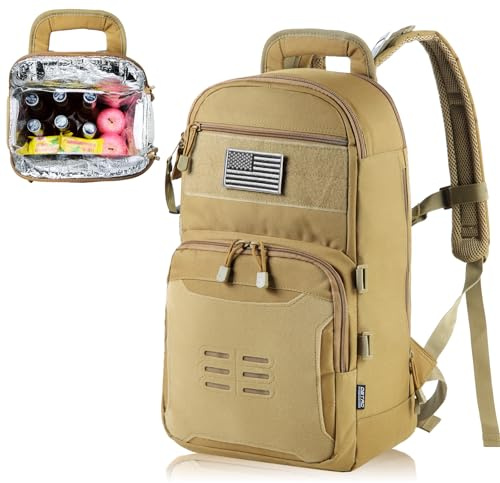 DBTAC Tactical Lunch Backpack, Large Lunch Cooler for Men Women | Backpack Coolers insulated for Work Picnic Travel (Brown, 24-Cans)