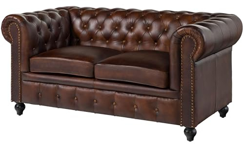 MASSIVMOEBEL24.DE|Sofa 2-Sitzer Chesterfield Echtleder 162x82x76 Cognac Chesterfield #102