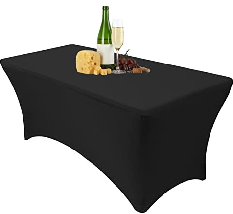Dololoo Nappe Extensible de 1.8 m pour Tables rectangulaires avec Dos Ouvert, Housse de Table rectangulaire en élasthanne pour terrasse, Mariage, fête, Cuisine, décoration d'événements de beauté,Noir