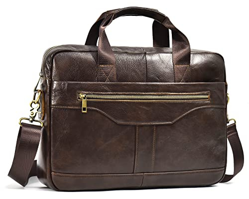 newsbirds 15,6 tums laptopväska för män läder portfölj umhaväska handväska för män affärsväska notebook väska herr kontorsväska, BRUN