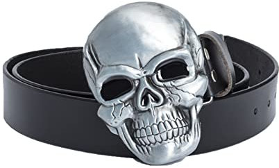 WRJAHCG Halloween Gürtel Geschenk,Totenkopf Gürtel Herren Skelett Gürtelschnallen Piraten Design Cowboy Style,Schwarz,110CM/43.3''