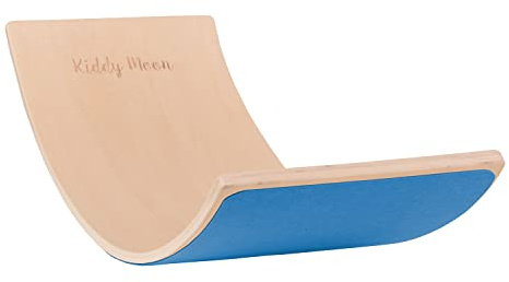 KiddyMoon Montessori BB-002 Balansbräda, Naturlig/Blå Filt