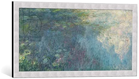 kunst für alle Bild mit Bilder-Rahmen: Claude Monet Die Seerosen - Die Wolken 1914-18 - dekorativer Kunstdruck, hochwertig gerahmt, 85x40 cm, Silber gebürstet