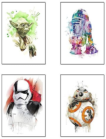 DKORARTE Set 4 cuadros base madera, Star Wars, La Guerra de las Galaxias, con colgadores metálicos, (29 x 20 cm cada cuadro)