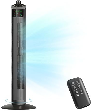 Simple Deluxe 36 Inch Oscillating Tower Fan for Bedroom, 3 Speeds Standing Fan with Remote, Quiet Cooling fan for Indoors, 15H Timing, 3 Modes,Black
