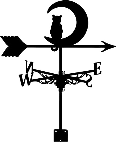 EICOFF Girouette rétro Noire en métal Durable girouette Lune et Silhouette de Chat indicateur de Direction du Vent s'applique à la décoration Jardin terrasse Grange Ferme Garage