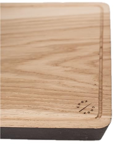 Grünschloss Steak Schneidebrett Holz mit Saftrinne & antirutsch Füße - Elegantes Steakbrett Eiche Massiv 27x19cm - 3cm stark hochwertiges Servierbrett Holz rutschfest – Schneidebrett schwarzer Rand