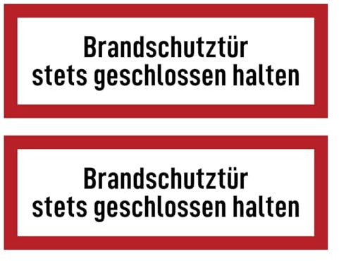 Aufkleber: 74x210 mm, 2 Stück - Brandschutztür stets geschlossen halten - Brandschutzzeichen - Hinweisschild auf Brandschutzeinrichtung und Einsatzhinweise - DIN 4066 - D1