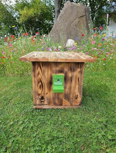 Hummelkasten Hummelhaus Hummelhotel Hummelhäuschen Hummelnistkasten Garten edelgeflammt geflammt mit Sichtscheibe (HG)
