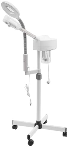 Gesichtsdampfer 2 in 1 mit LED Lupe 5x Vergrößerung Nano Dampf 800W Hautpflege Beleuchtung Höhenverstellbar Rollen Beauty Salon