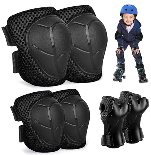 Knieschoner Kinder,6in1 Kinder Schutzausrüstung Set,Kinder Knieschoner Set,Inliner Schoner Kinder,Ellenbogenschoner und Handgelenkschoner Knieschützer für 3-8 Jahre Jungen Mädchen Skaten Fahren