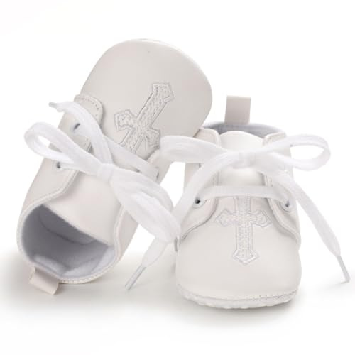 CAMDOM Zapatos de bautizo para recién nacido, con bordado de cruz para primera comunión