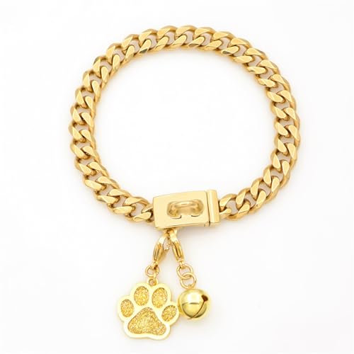 SXHEYUY Goldenes Hundehalsband, 15 Mm Breite Hundekette Aus Edelstahl, Gehtrainingskette Für Kleine Und Mittelgroße Hunde,Gold,S