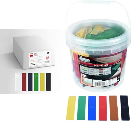 TOX Window Distance Cales de vitrage Assortiment de 300 pièces, cales d'espacement multicolores & Connex B34300 Lot de 300 cales de vitrage en polypropylène avec rainures pour 6 hauteurs de 1 à 6 mm