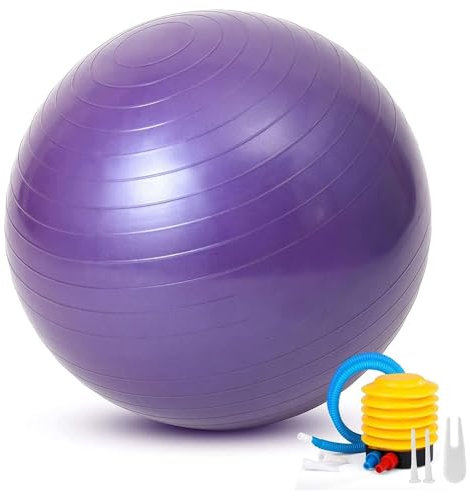 REY Gymnastikball, Sit... 65 cm für Gymnastik, Pilates, Yoga, Schwangerschaft - Schwangere, Fitness, Sport... Lila, einschließlich Inflator