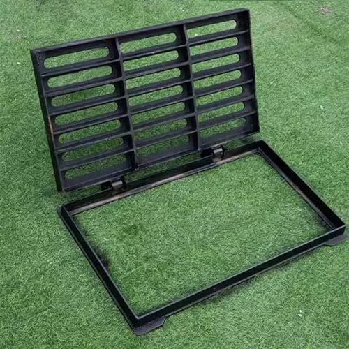 Rejilla Desague Jardin Rejilla de Drenaje de Hierro Fundido con Base (LxA/20x12 Pulgadas), Cubierta de Drenaje de Sumidero Resistente con Base Atornillada, Panel de Rejilla de Metal para Garaje/Jardín
