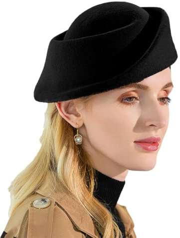 Petit chapeau haut de gamme pour femme élégant hiver vintage béret feutre de laine Fedoras dames luxe mariage et église casquette femme, noir 1, Taille M