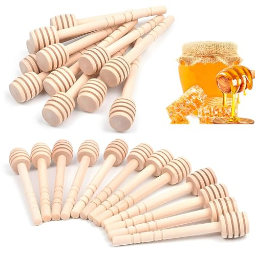24 Pack Wooden Honey Dipper Sticks Honeycomb Stick, 4 Inch Mini Honey Stirrer Stick, for Honey Jar Dispense Drizzle Honey and Wedding Party Gift