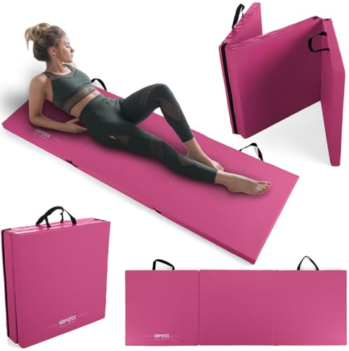 GYMTEK Klappbare Turnmatte 180x60x5cm, Gymnastikmatte Dicke 5cm, Weichbodenmatte, Matratze Trainieren, Sportmatte Dicke, Gymnastikmatte Faltbar 3 Teile, Trainingsmatte