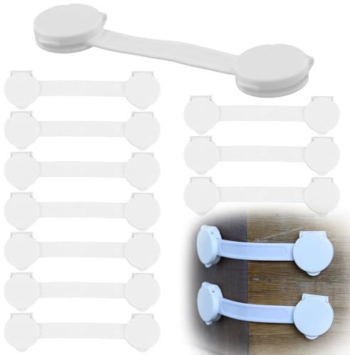 Lunaanda 10 Stück Kindersicherung Schrank,Kindersicherung für Schrank und Schubladen,Weiß Schubladensicherung Baby, Schubladensicherung für Möbel, für Gefrierschrank, Schränke, Schubladen,Kein Bohren