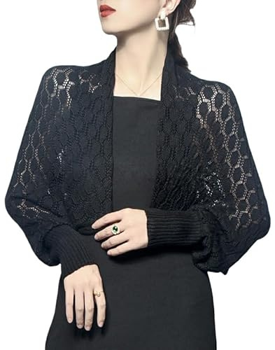 LIUYUYOUGO Stola Damen Festlich Gestrickter Bolero Mit Ärmeln Gehäkelter Schal Und Wickeltuch Eleganter Langärmliger Bolero Cardigan Kurzes Gestricktes Cape Oberteil Damen Gestrickter Poncho Scha