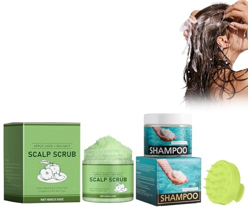 Hppsctink 200ml Champú de sal marina y 100g Exfoliante, Control de la grasa y suavizante anticaspa para el cabello, Cuero cabelludo refrescante, shampoo