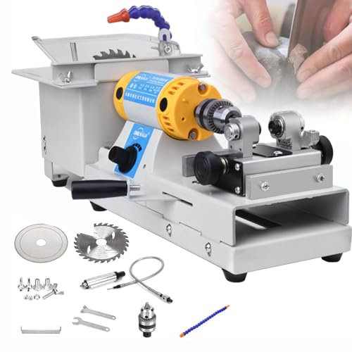 Macchina per lucidatura e smerigliatura di gemme da banco da 750 W Mini sega da tavolo per roccia Attrezzatura per lapidario per gioielli Dispositivo per lucidatura del tornio da banco 0-10000 giri/