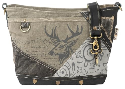 Domelo Borsa tradizionale tradizionale da donna, con cervo e stella alpina, grande borsa a tracolla in tela nera, borsa a tracolla per Oktoberfest, stile vintage, abbigliamento tradizionale e uso